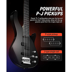 Donner DPJ 100B 4 String PJ Style Electric Bass Full Size for Beginner with Bag, Guitar Strap, Guitar Cable, Black